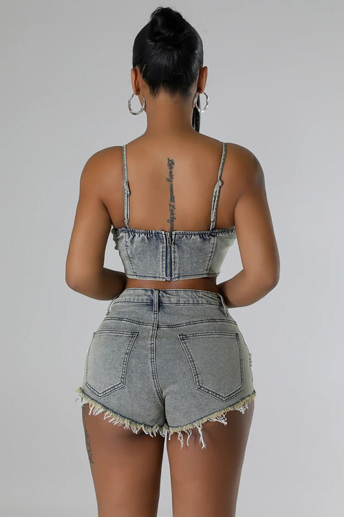 ‘Bejeweled’ Denim Short Set