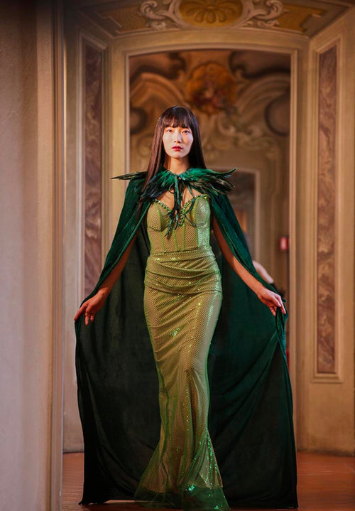 “Emerald Eclipse” Crystal Mesh Gown