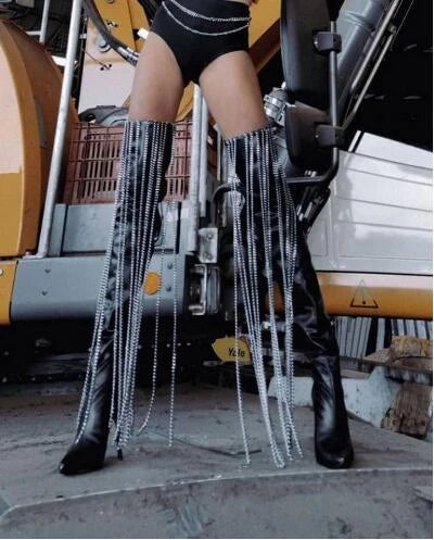 ‘Faye’ Chained Thigh High Boots