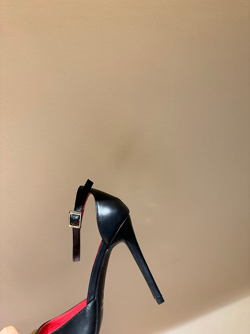 Schiaparelli “Or Sculptural Heels” – Black Nappa Leather & Gilded Toe Stilettos