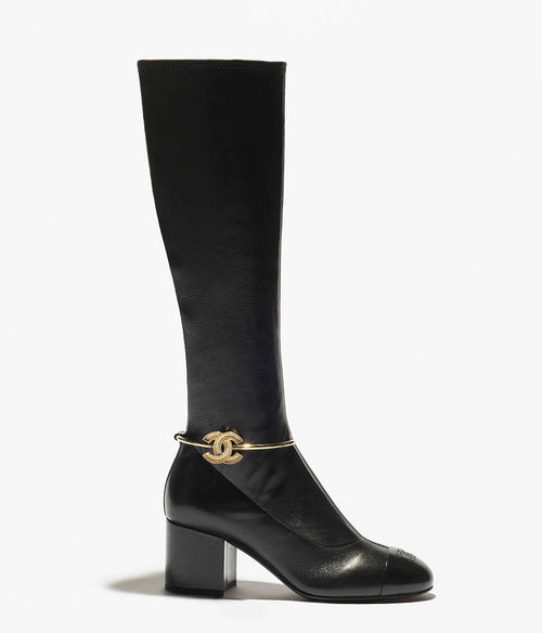 Chanel CC Ankle-Chain Knee-High Leather Boots