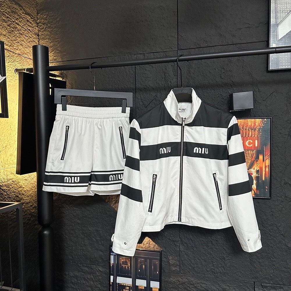 Miu Miu Logo Stripe Zip-Up Jacket & Shorts Set – LUXE LIVING FASHIONS