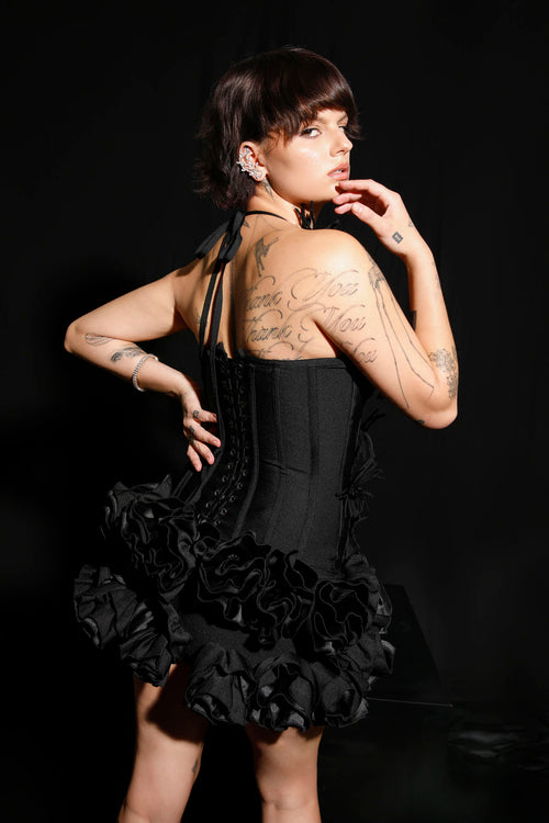 "La Fleur d’Ébène” Velvet Corset Mini Skirt Set