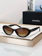 CHANEL Oval Acetate Signature Sunglasses