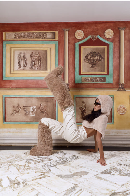 Desir Elique Furry Thigh-High Teddy Boots