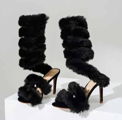 ‘Exposed’ Fur Strappy Heel