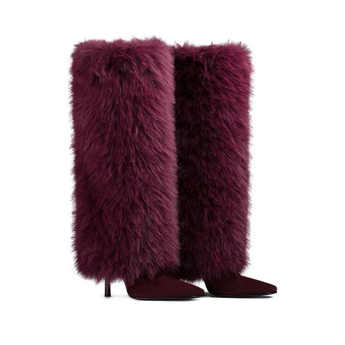 Bordeaux Sauvage Fur Column Boots