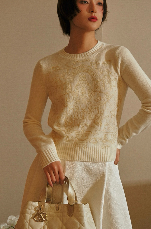 Dior Toile de Jouy Embroidered Knit Sweater