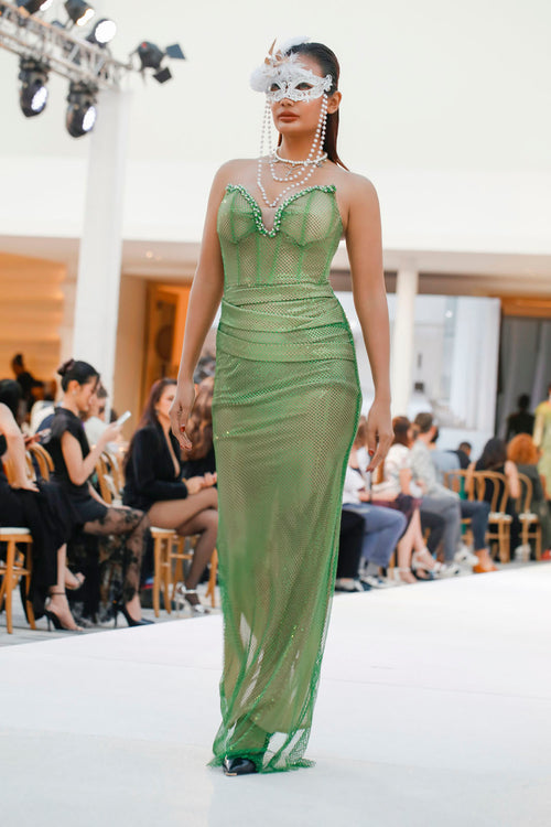 “Emerald Eclipse” Crystal Mesh Gown -VeLour de Luxe Award Show Couture Collection