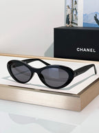 CHANEL Oval Acetate Signature Sunglasses