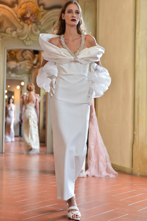 “Étoile Royale” Sculpted Bow Gown with Crystal Strap Detailing