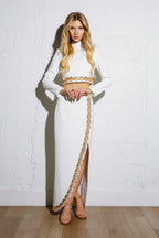 Véronne Majesté – Embellished Pearl & Gold Skirt Set