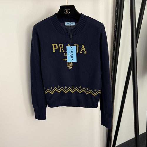 Prada Embroidered Logo Knit Sweater