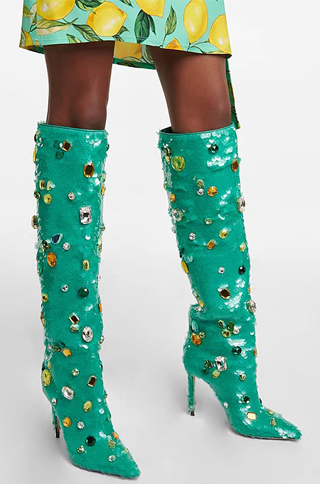 ‘Octavia’ Luxury Sequin Stoned Knee Boots