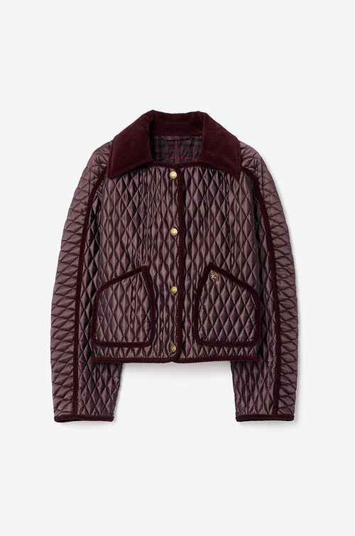Burberry Quilted Velvet-Collar Jacket -Oxblood Burgundy
