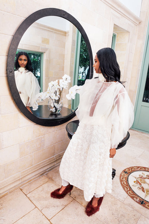 Lumière Tulle Bloom Blouse  Voluminous Ruffle Organza Top