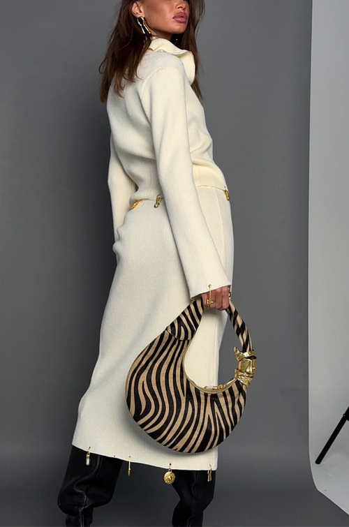 Schiaparelli Surrealist Charm Zip-Neck Knit Midi Dress