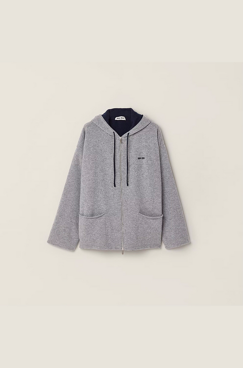 Miu Miu Zip-Front Wool Hoodie Jacket