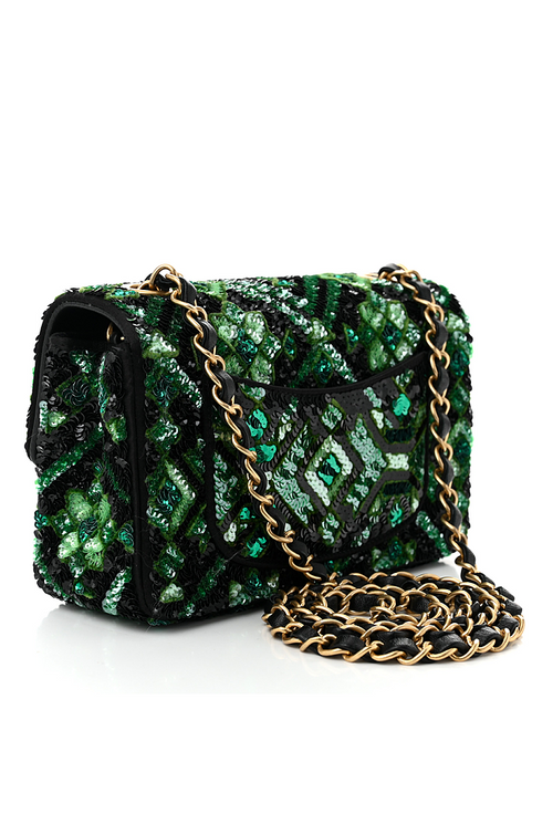 Chanel Emerald Sequin Classic Flap Bag