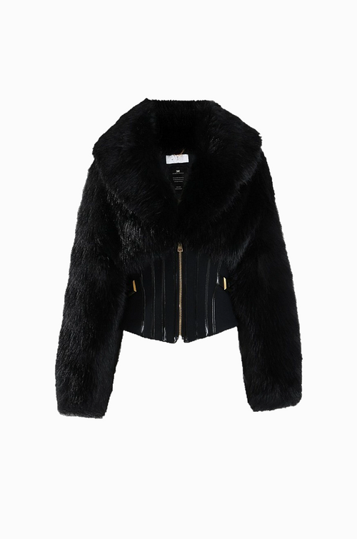 Noir Impératrice — Corseted Faux Fur Cropped Jacket