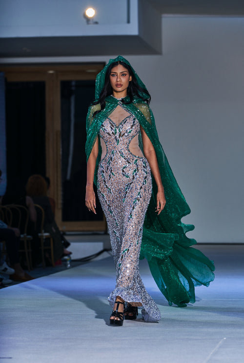 “Vérité de Cristal” Mockneck Beaded Gown -VeLour de Luxe Award Show Couture Collection