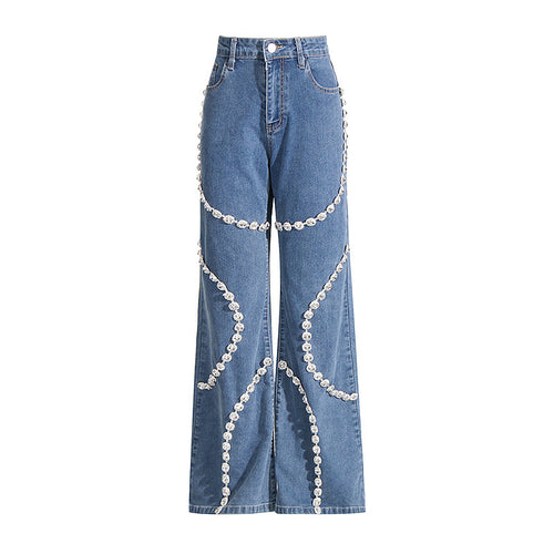 ‘Estelle’ Denim Rhinestone Straight Jeans