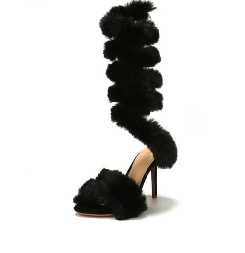 ‘Exposed’ Fur Strappy Heel