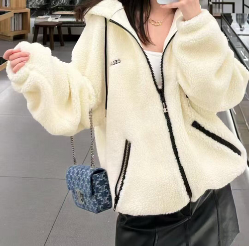 CELINE Contrast-Trim Teddy Sherpa Hoodie