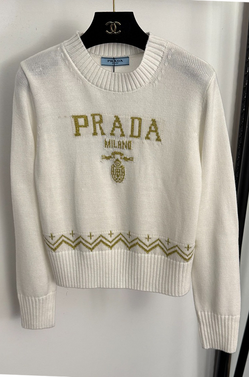 Prada Embroidered Logo Knit Sweater