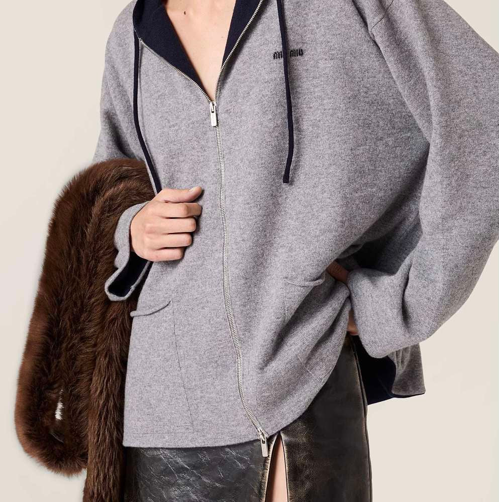 ジャケット・アウター Miu Miu Wool Hooded Coats Miu Miu Zip-Front Wool Hoodie Jacket – LUXE LIVING FASHIONS