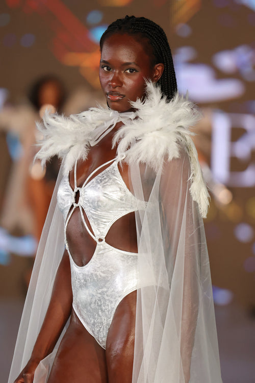 EXO SIREN™ “LUMINA CELESTE” Velvet Couture Monokini & Feather Cape
