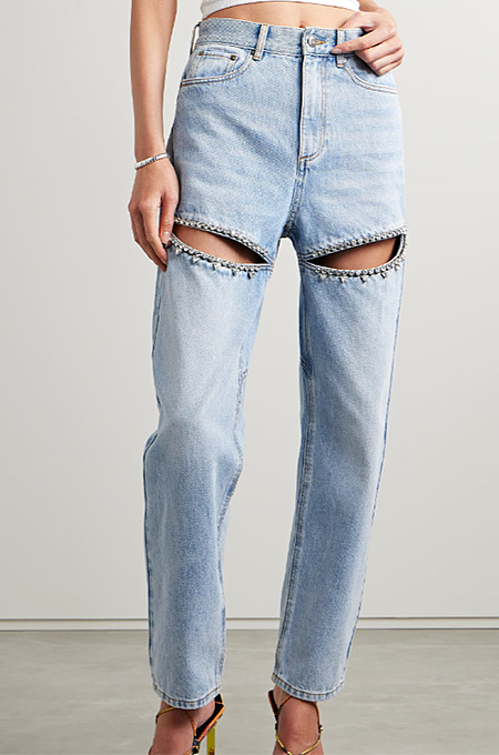 ‘Peek A Boo’ Lover Rhinestone Wide Leg Jeans