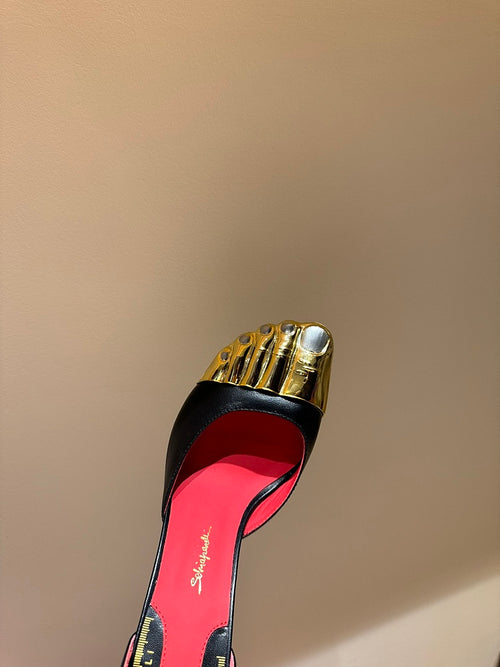 Schiaparelli “Or Sculptural Heels” – Black Nappa Leather & Gilded Toe Stilettos