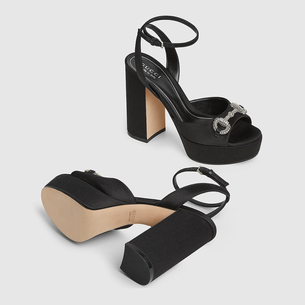 Gucci Crystal Horsebit Platform Sandals – Black – LUXE LIVING FASHIONS