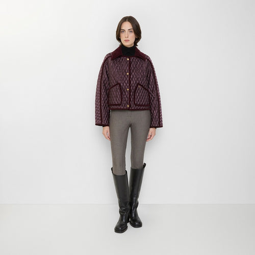 Burberry Quilted Velvet-Collar Jacket -Oxblood Burgundy
