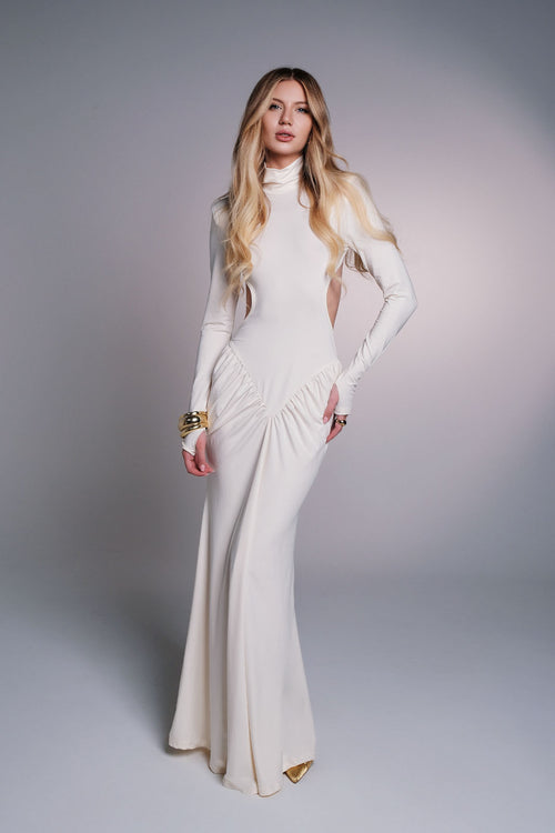 Reine Blanche -Sculpted Cut-Out Evening Gown