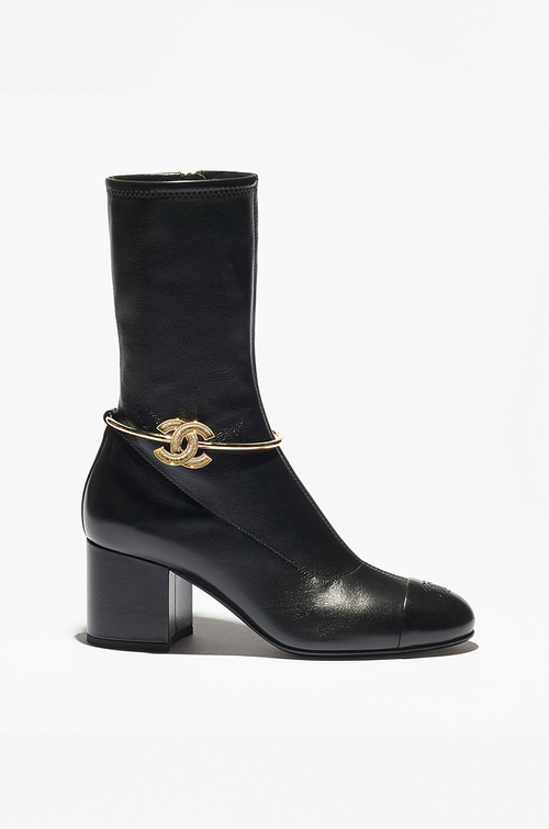 Chanel CC Ankle-Chain Mid-Calf Leather Boots