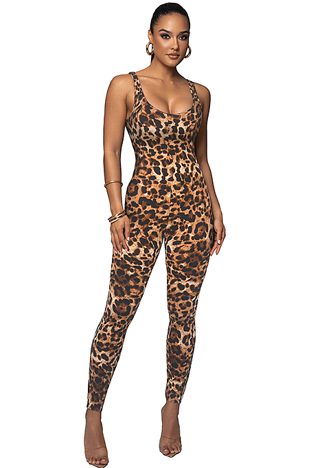 'Ixchel' Leopard Sleeveless Jumpsuit