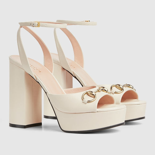 Gucci Leather Horsebit Platform Sandals – Ivory