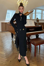 Schiaparelli Surrealist Charm Zip-Neck Knit Midi Dress