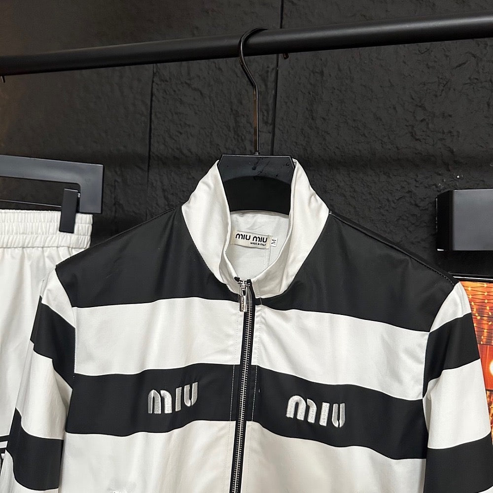 Miu Miu Logo Stripe Zip-Up Jacket & Shorts Set – LUXE LIVING FASHIONS