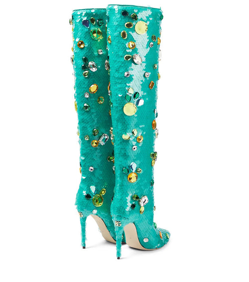 ‘Octavia’ Luxury Sequin Stoned Knee Boots