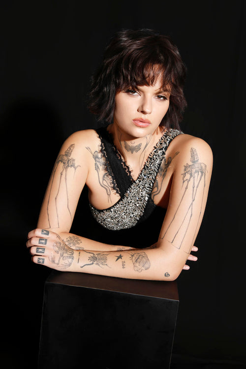 “Vespera Noire” Crystal Lace Illusion Gown