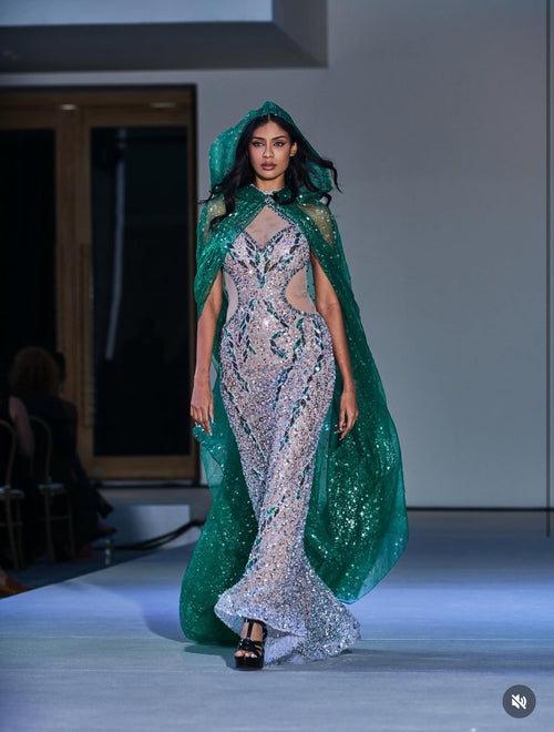 “Vérité de Cristal” Mockneck Beaded Gown -VeLour de Luxe Award Show Couture Collection