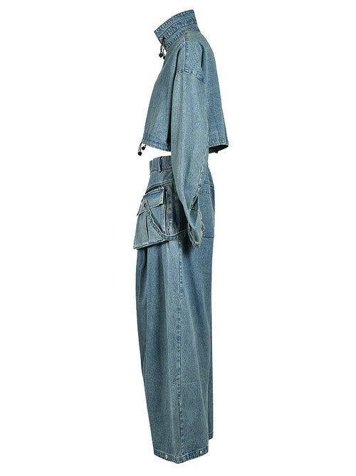 ‘Eudora’ Denim Jacket Pants Set