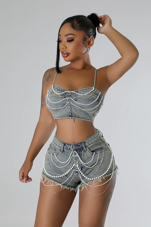 ‘Bejeweled’ Denim Short Set