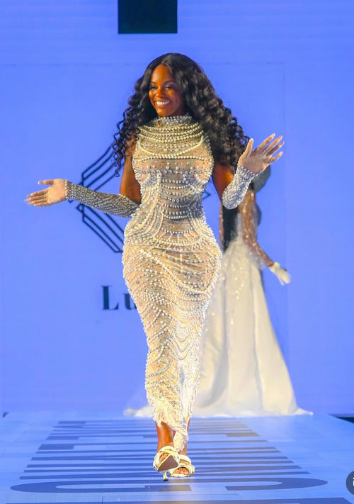 Icône de Luxe – Hand-Beaded Illusion Column Gown – NYFW “Vows on the Runway”