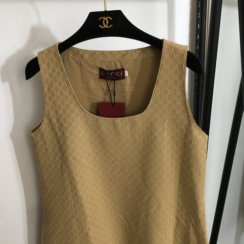 Gucci Camel GG Monogram Sleeveless Shift Dress