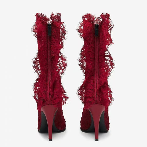 Rouge Velours Chantilly Lace Stiletto Boots