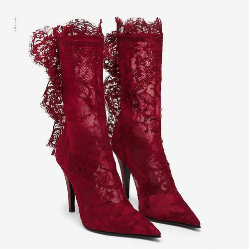 Rouge Velours Chantilly Lace Stiletto Boots